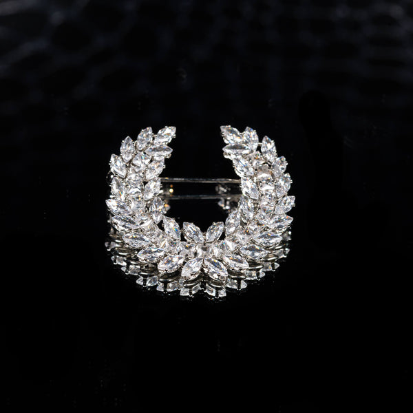 Noura White Zircon Brooch High Quality Rhodium Plated