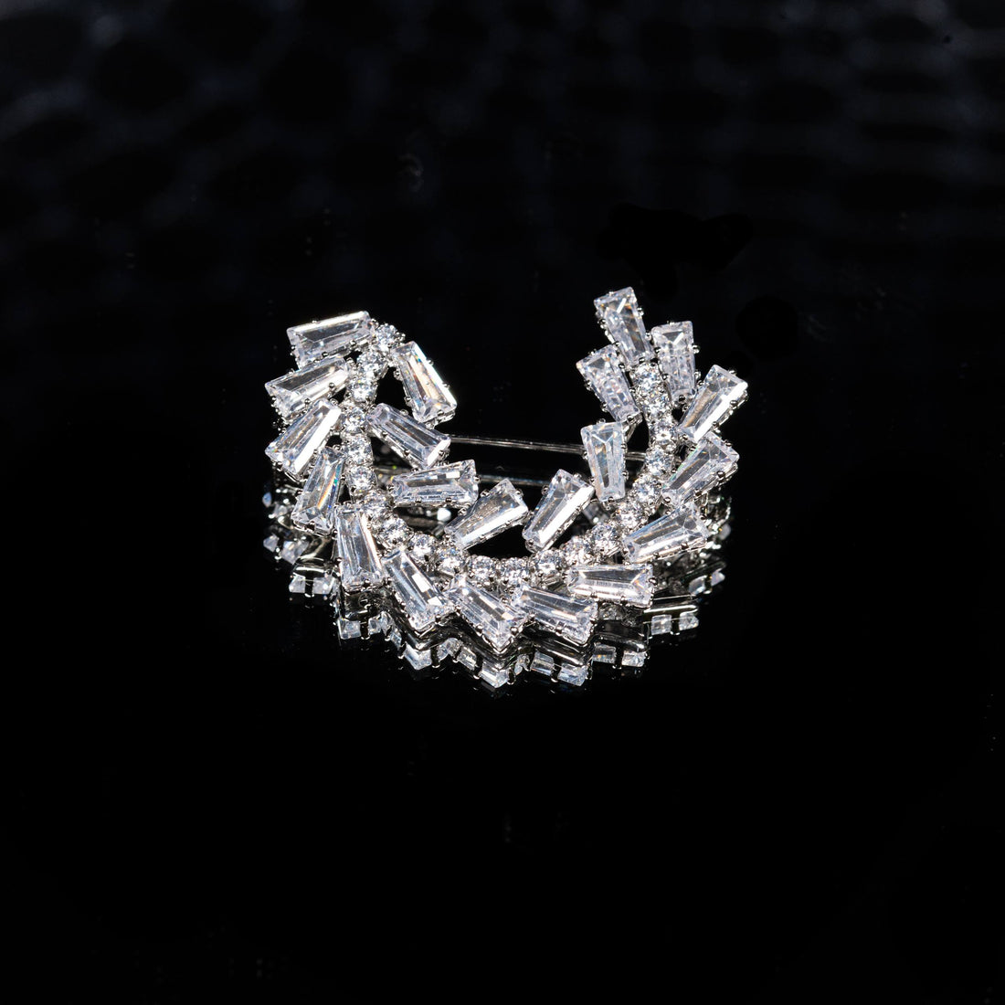 Salma White Zircon Brooch High Quality Rhodium Plated