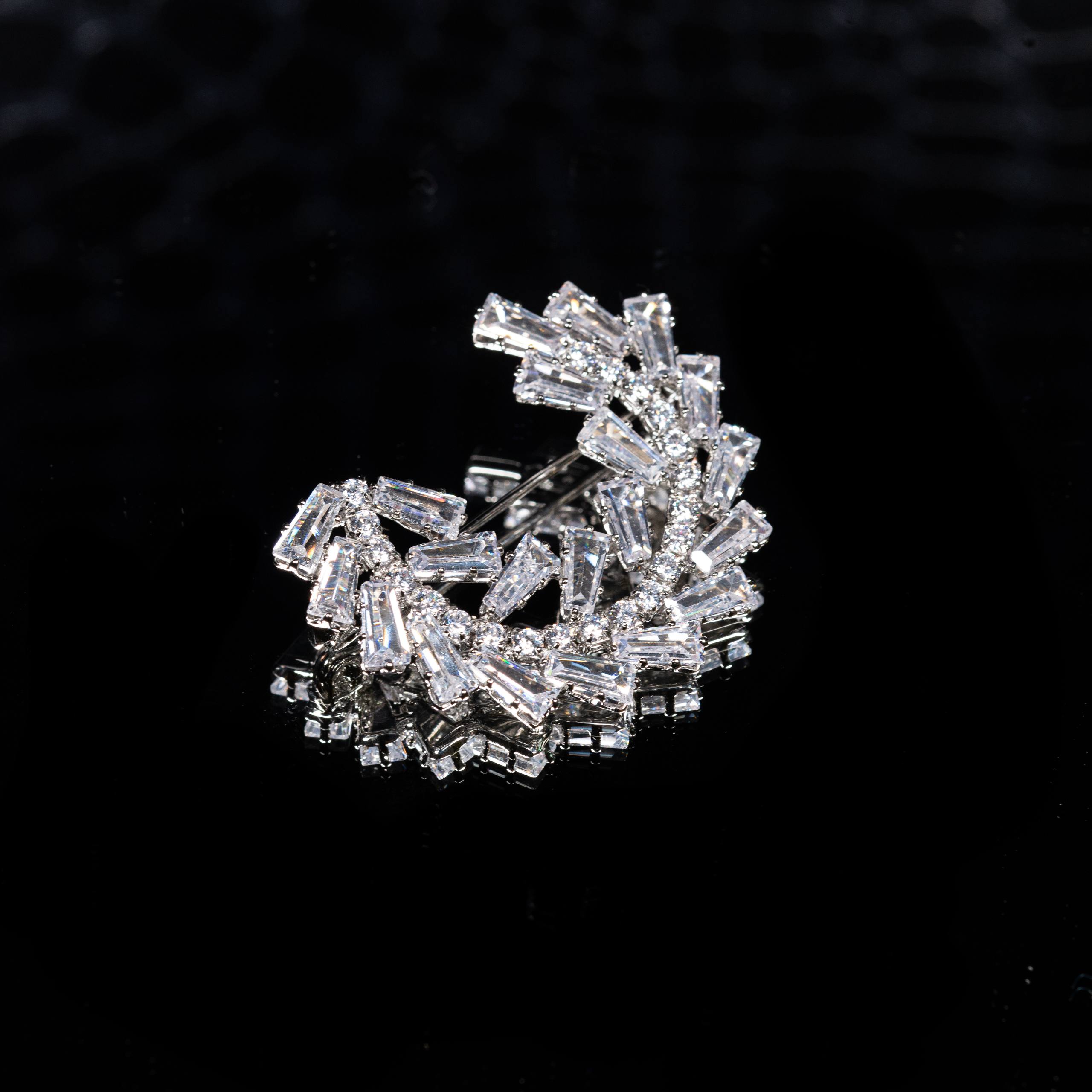 Salma White Zircon Brooch High Quality Rhodium Plated