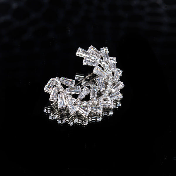 Salma White Zircon Brooch High Quality Rhodium Plated