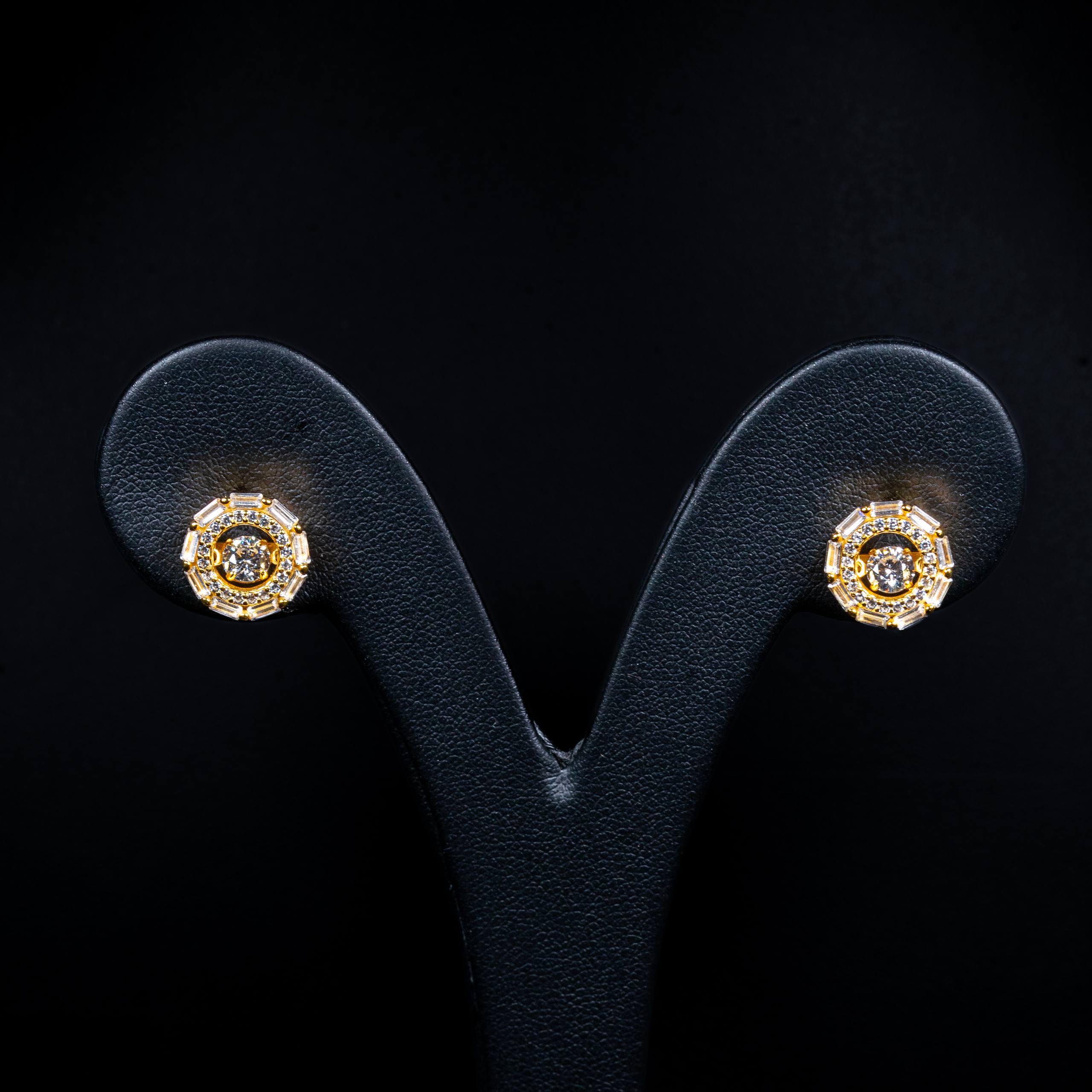 Marcelline White Zircon Round Mosaic Gold-Plated Stud Earrings in 925 Silver
