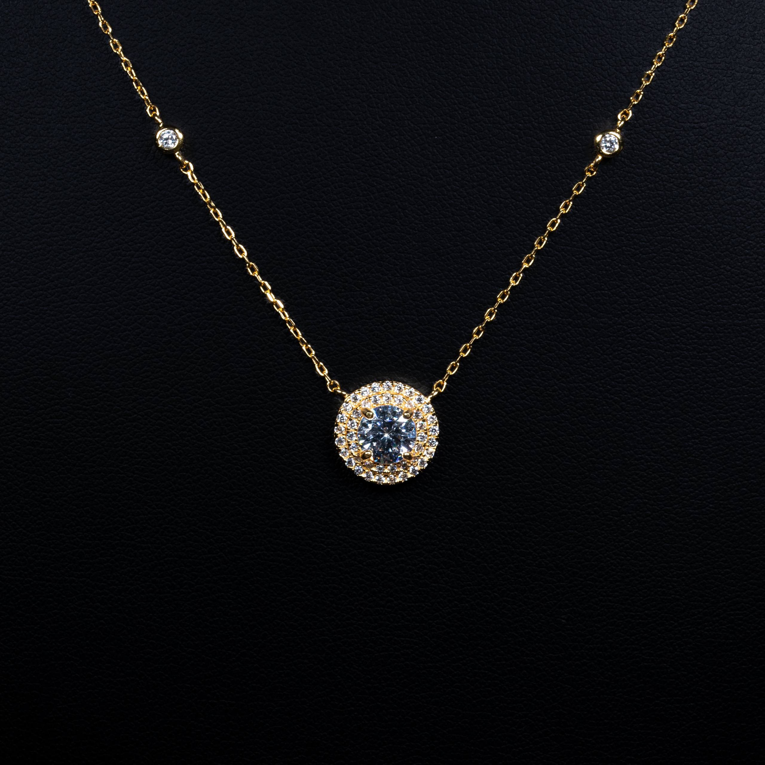 Dolce Mondo Samira White Zircon Gold-Plated 925 Silver Pendant Necklace