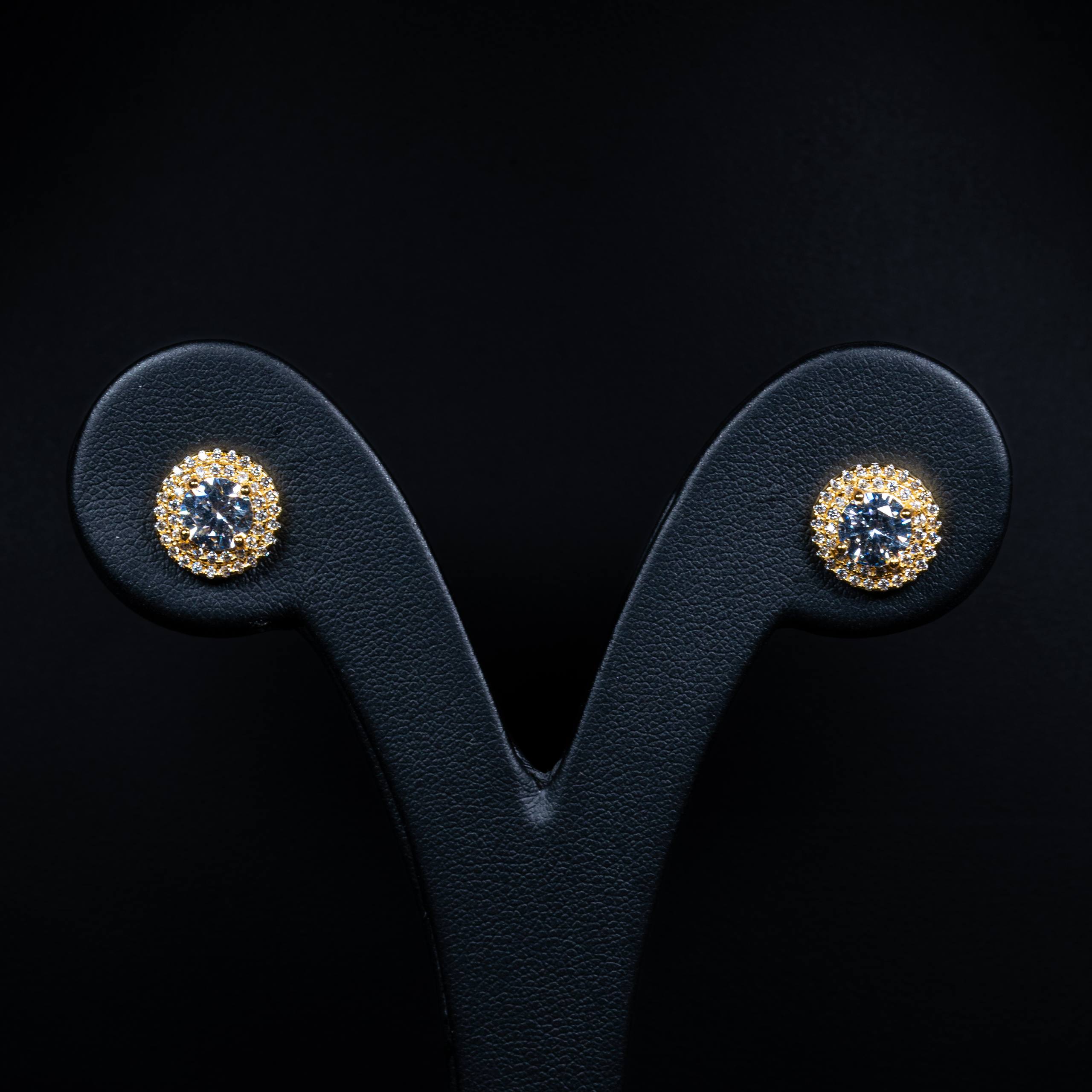 Celiane White Zircon Double Halo Gold-Plated Stud Earrings in 925 Silver