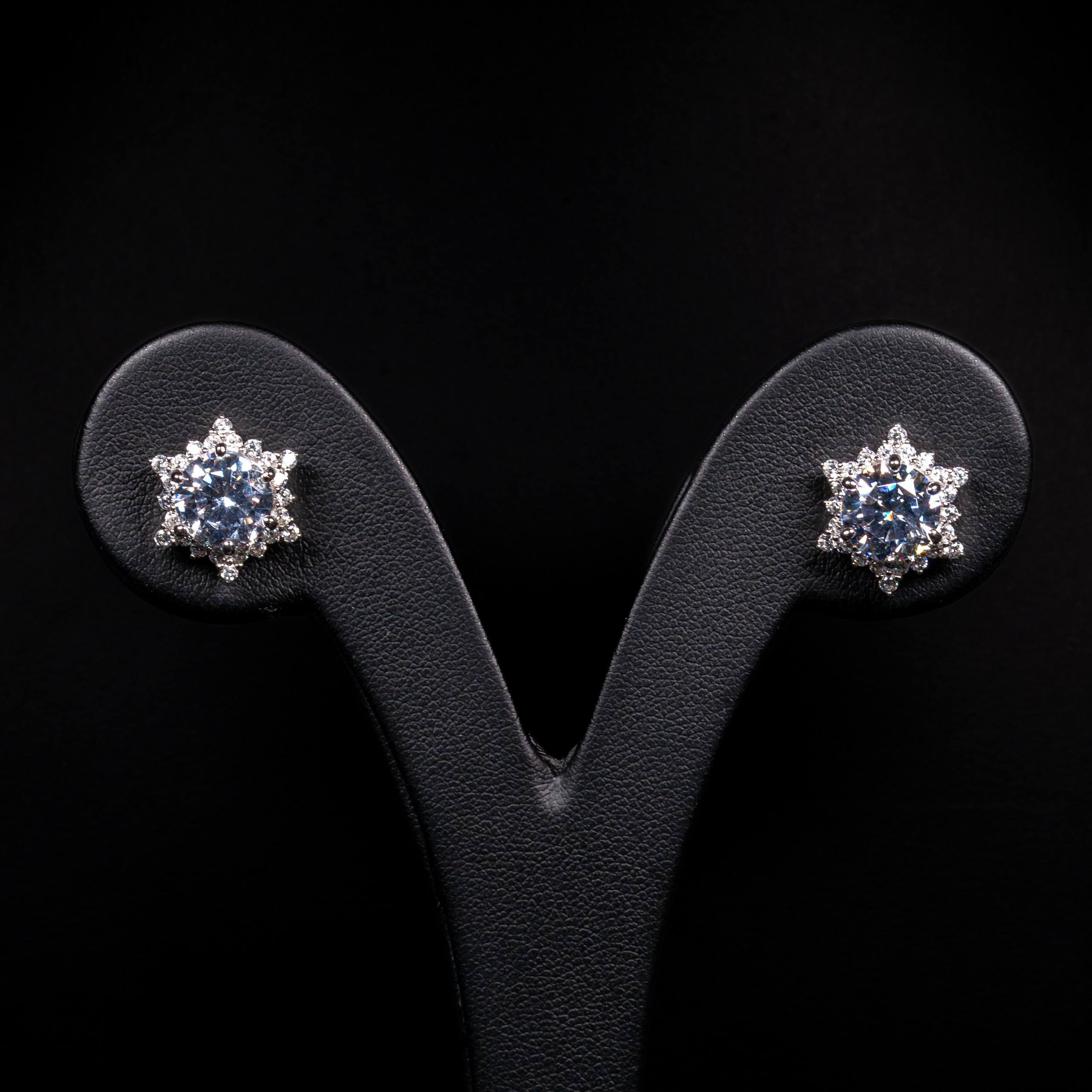 Stellara White Zircon Starburst Stud Earrings in 925 Silver