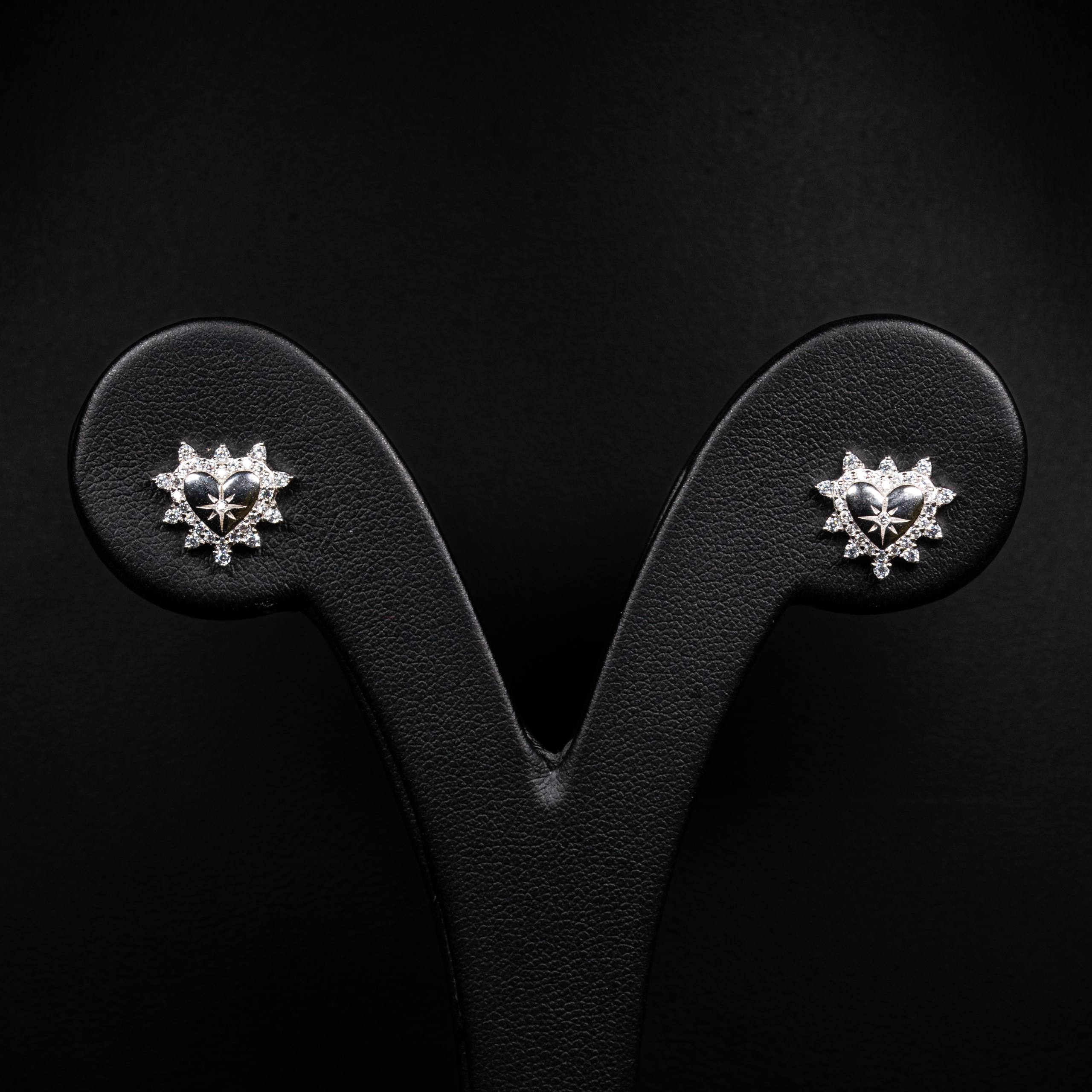 Amorette White Zircon Heart Star Stud Earrings in 925 Silver