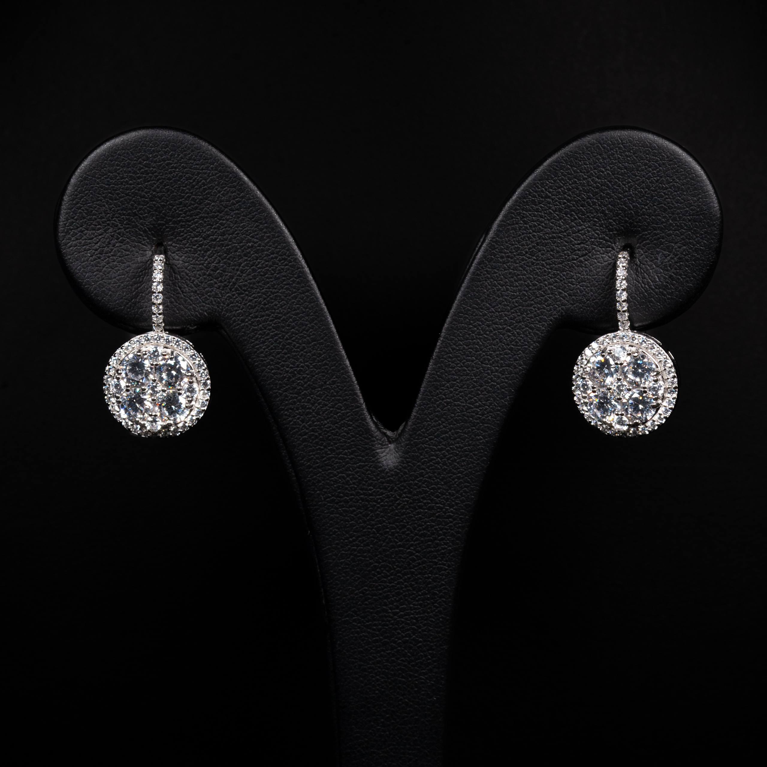 Lunara White Zircon Round Drop Earrings in 925 Silver