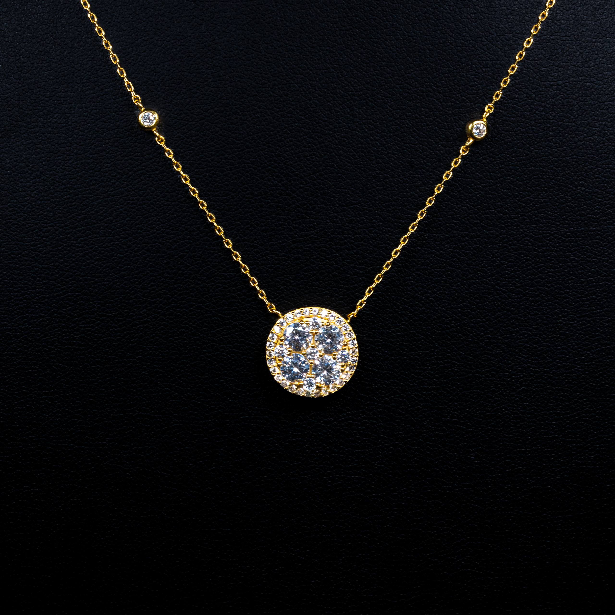 Dolce Mondo Maha White Zircon Gold Plated 925 Silver Pendant Necklace