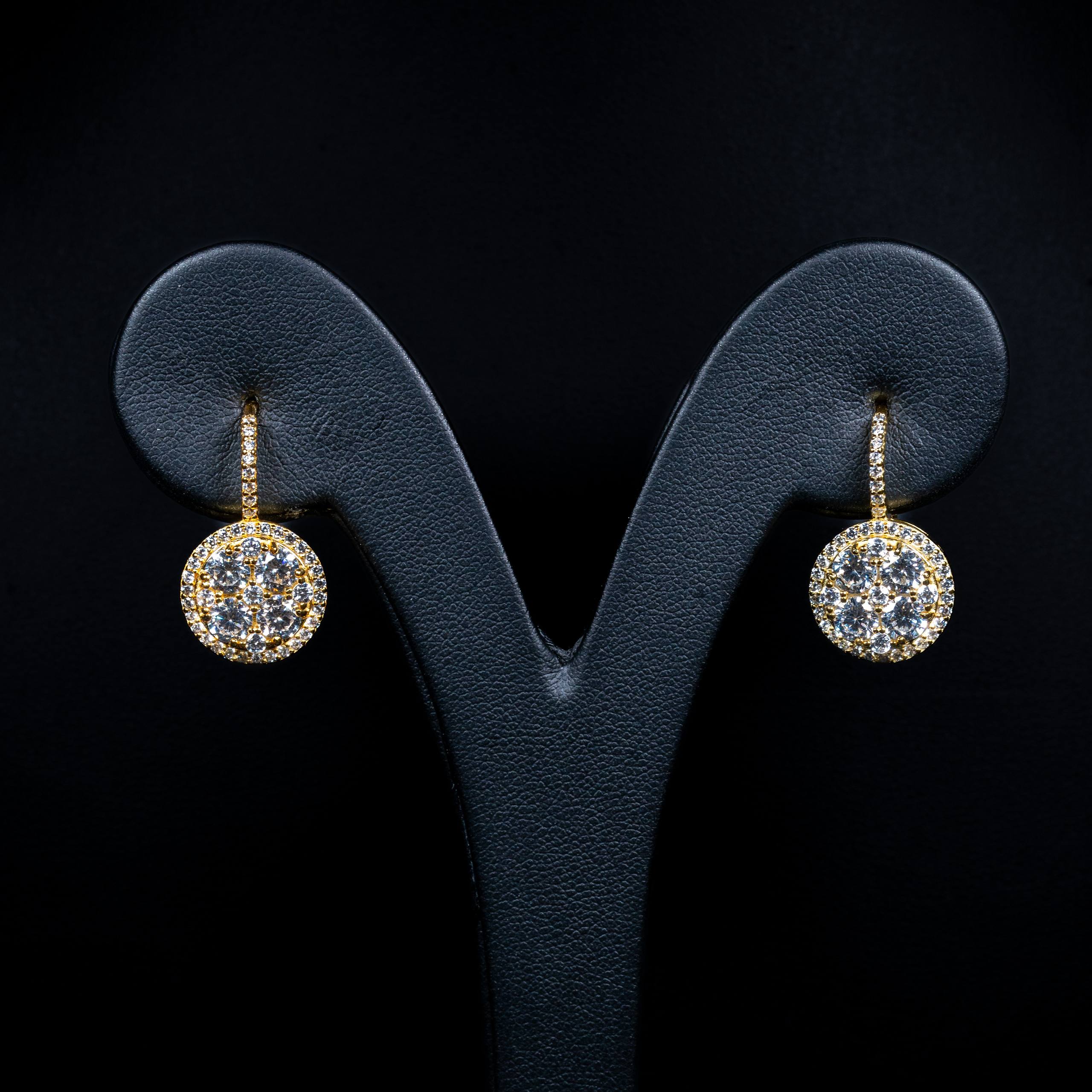 Aurelia White Zircon Round Cluster Gold Plated Drop Earrings in 925 Silver