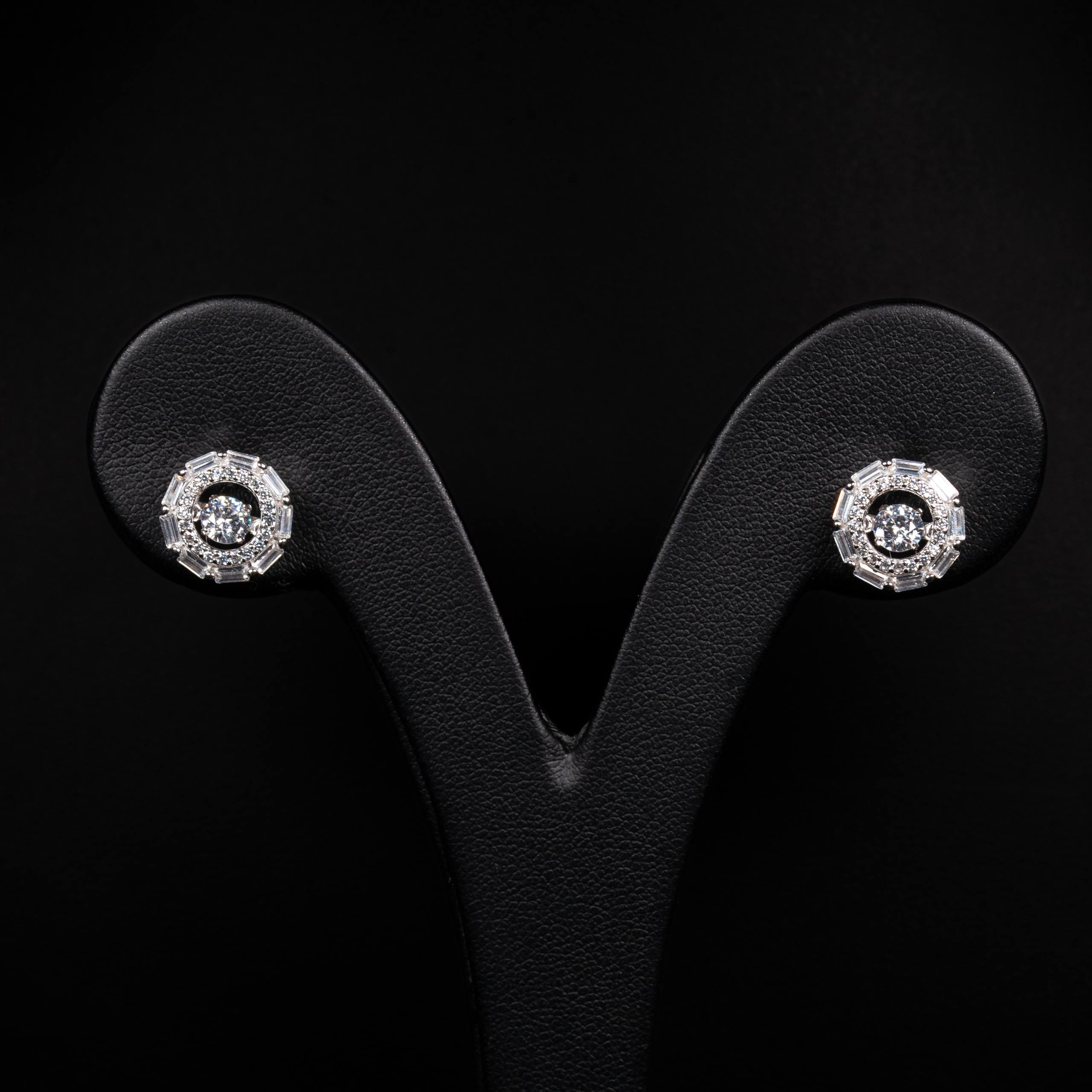 Octavia White Zircon Round Octagon Stud Earrings in 925 Silver