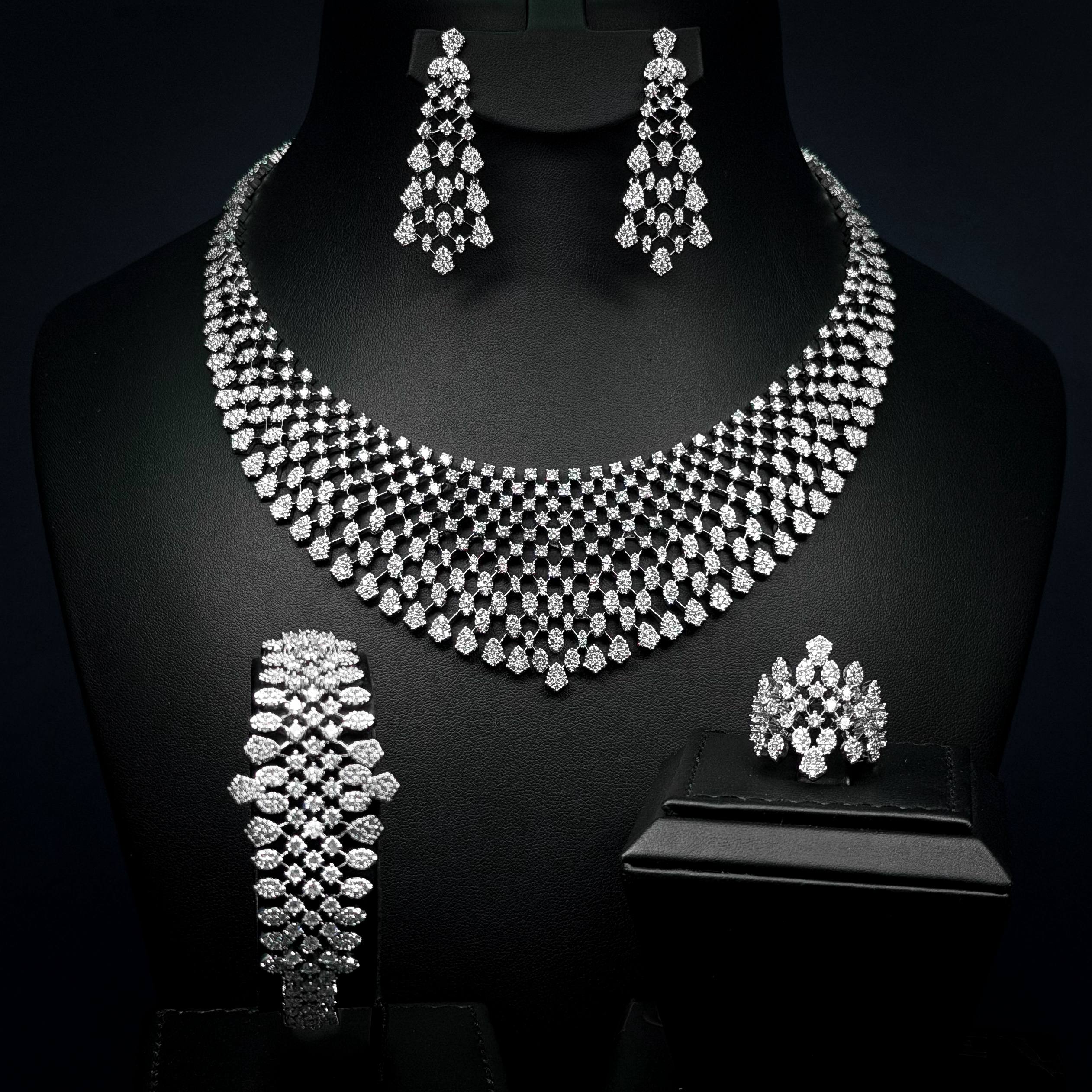 Regal Lattice White Zircon Rhodium Plated Bridal Full Set