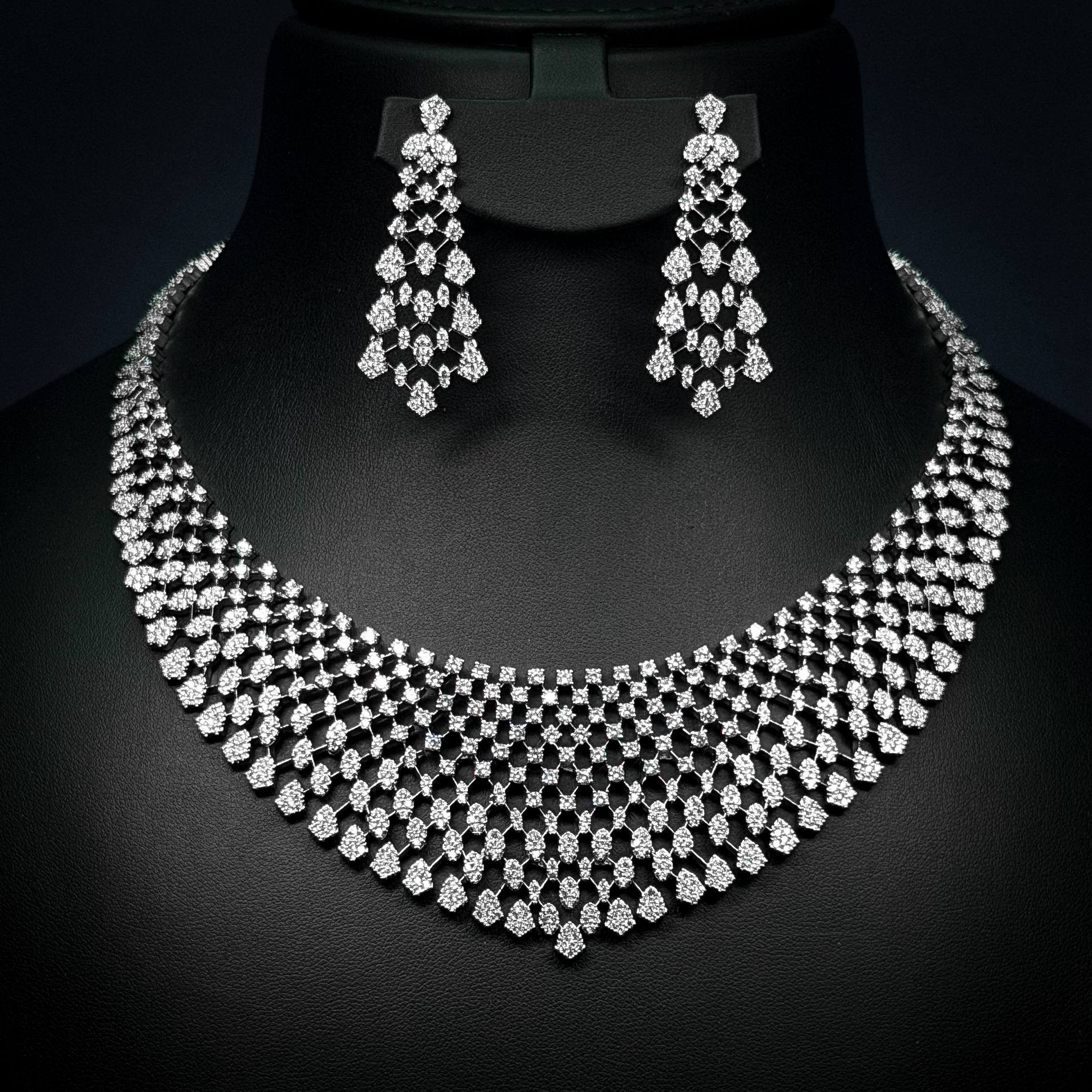 Regal Lattice White Zircon Rhodium Plated Bridal Full Set