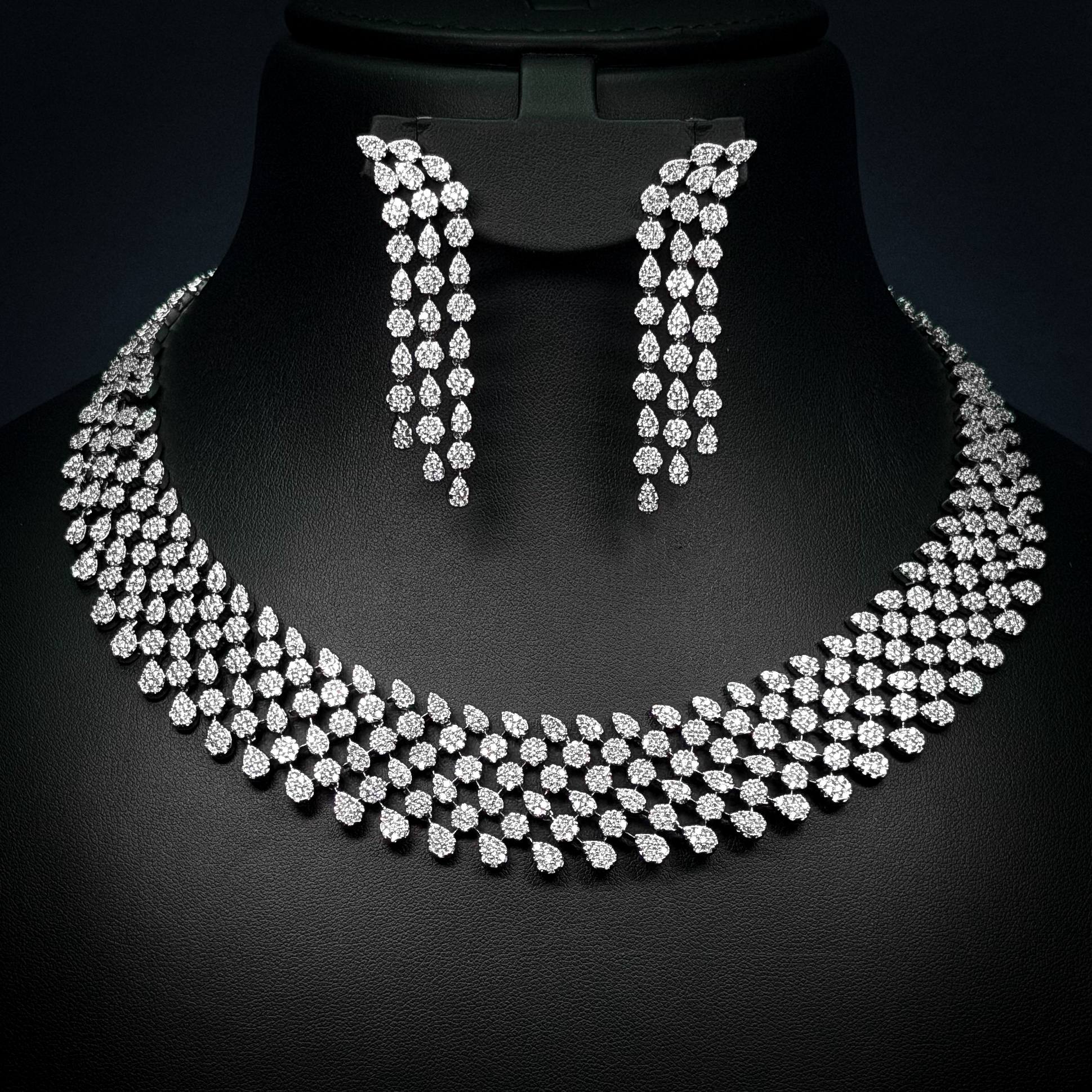Celeste Cascade White Zircon Rhodium Plated Full Set
