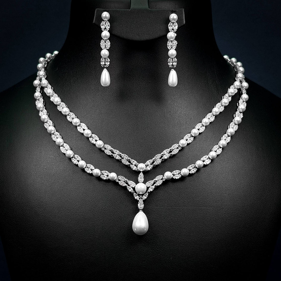 Pearl Eclat White Zircon Rhodium Plated Full Set