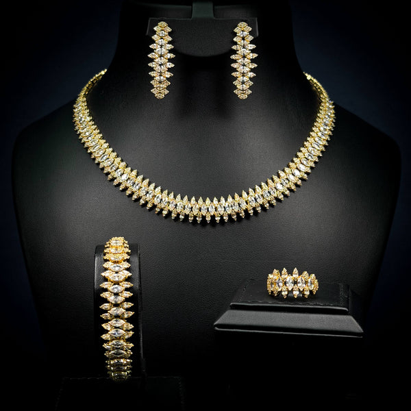 Imperial Gleam White Zircon Gold Plated Fancy Bridal Full Set