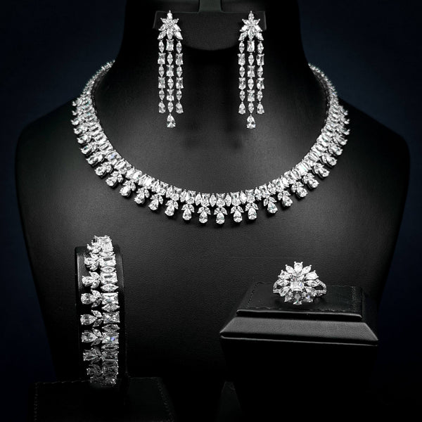 Crystal Monarch White Zircon Rhodium Plated Fancy Bridal Full Set