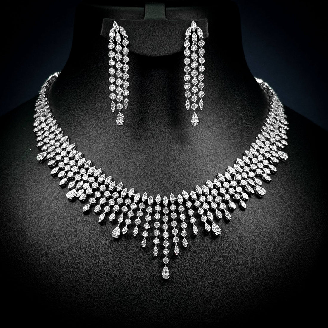 Royal Fringe White Zircon Rhodium Plated Full Set