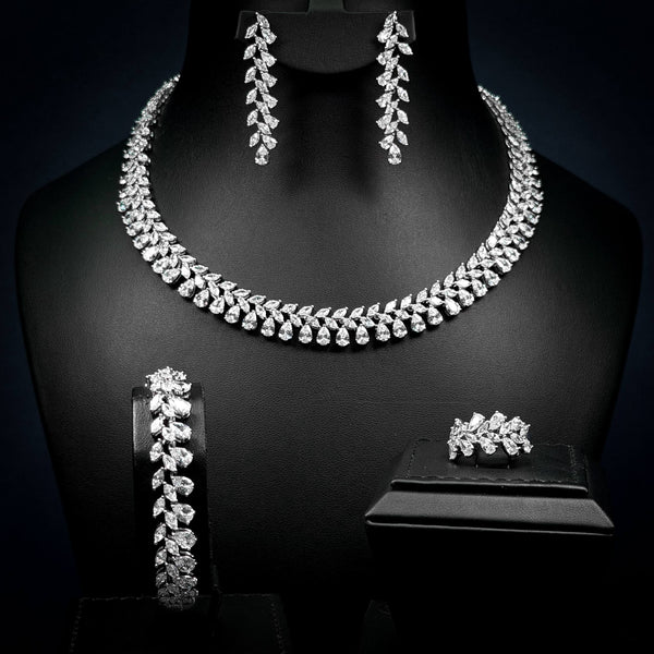 Laurel Grace White Zircon Rhodium Plated Wedding Full Set