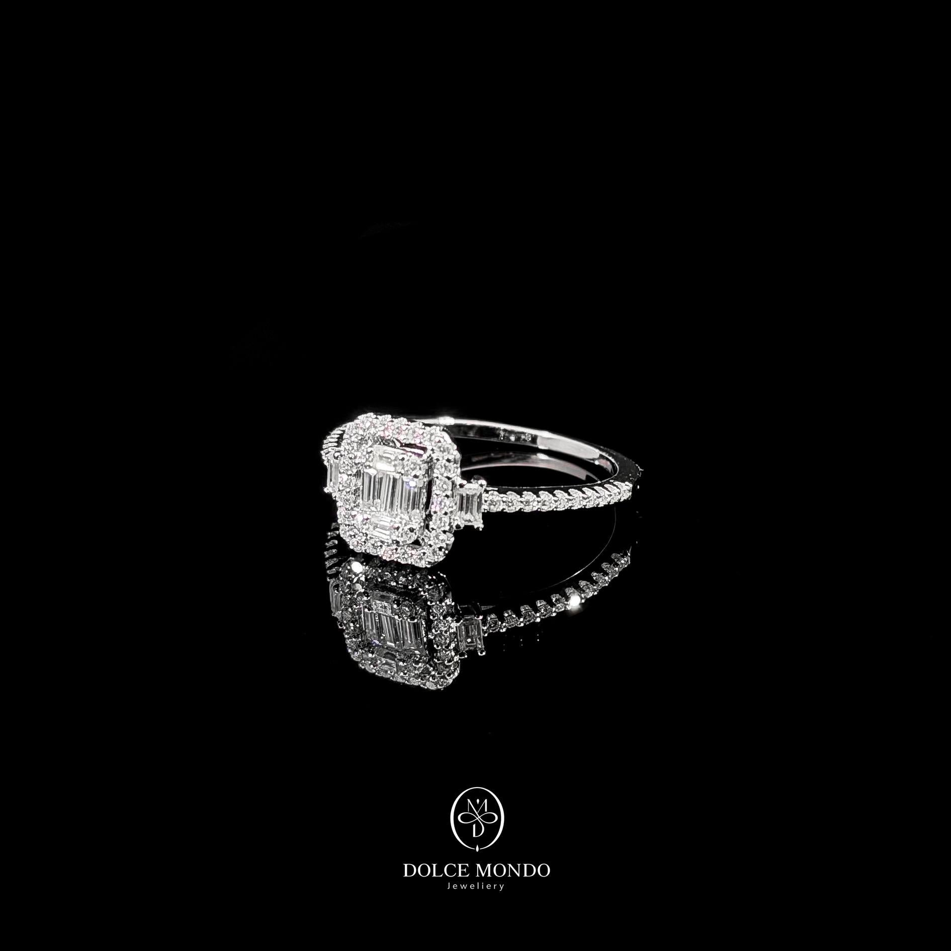 خاتم فضة 925 مرصع بالموissanite بقطع الزمرد وهالة بطلاء الروديوم 0.5 قيراط