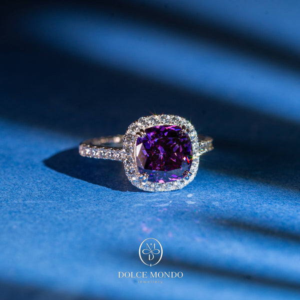 Dolce Mondo Imperial Deep Amethyst Zircon Rhodium Plated 925 Silver Ring