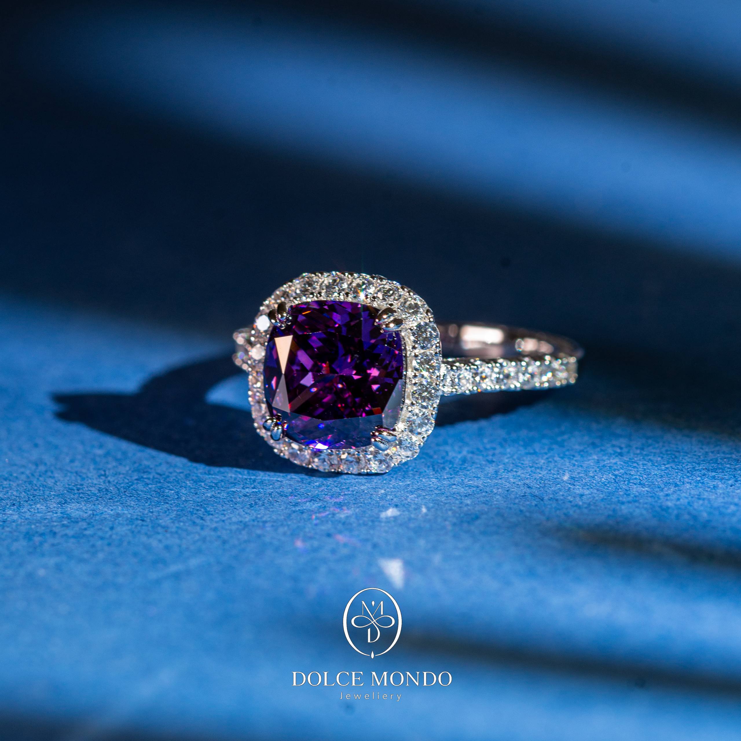 Dolce Mondo Imperial Deep Amethyst Zircon Rhodium Plated 925 Silver Ring