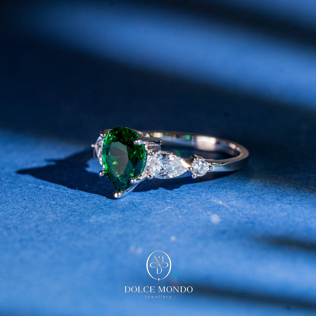 خاتم فضة 925 مطلي بالروديوم - Dolce Mondo Emerald Eclat Green Zircon