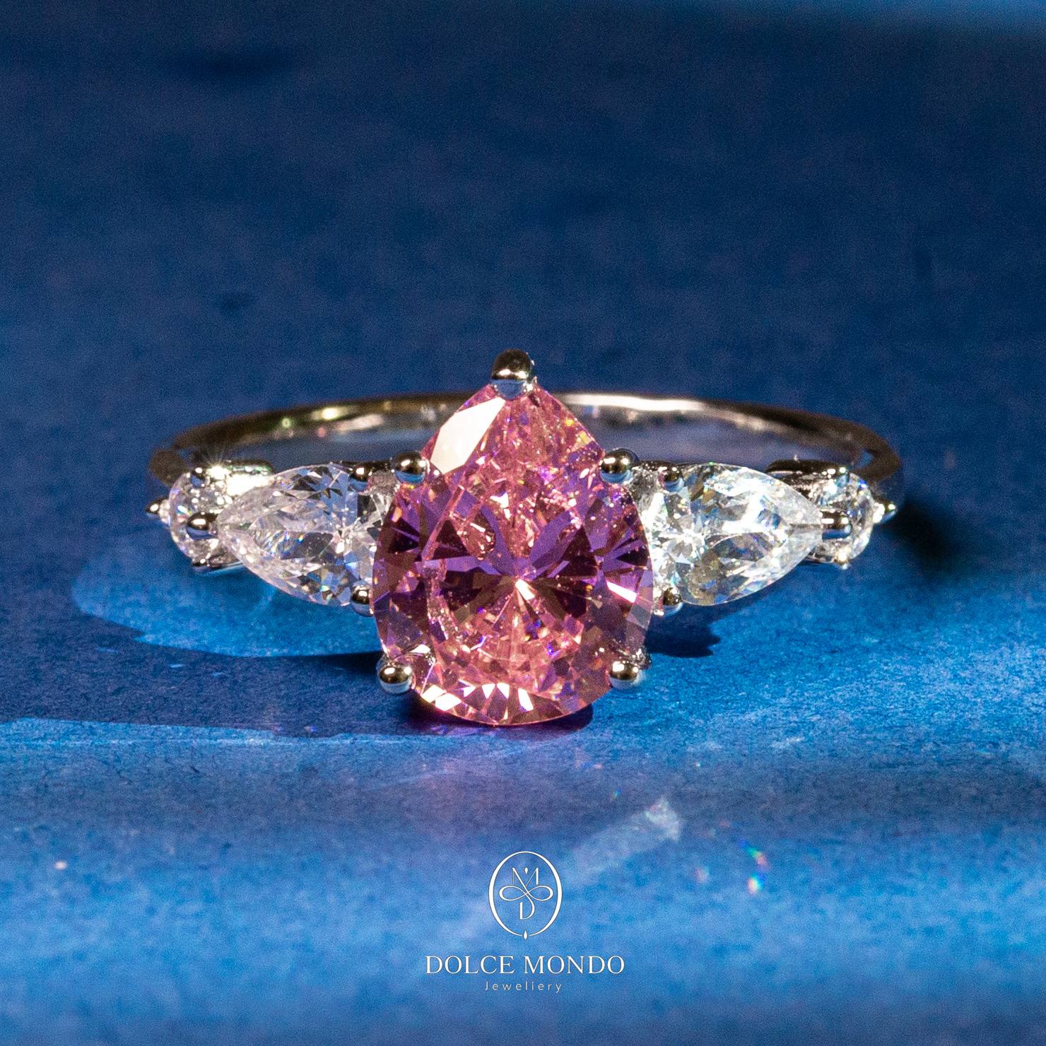 Dolce Mondo Blush Radiance – Pink Zircon Rhodium-Plated 925 Silver Ring