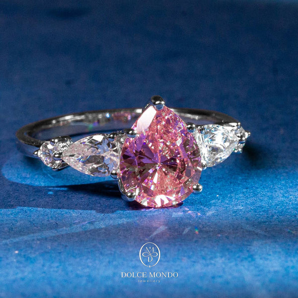Dolce Mondo Blush Radiance – Pink Zircon Rhodium-Plated 925 Silver Ring