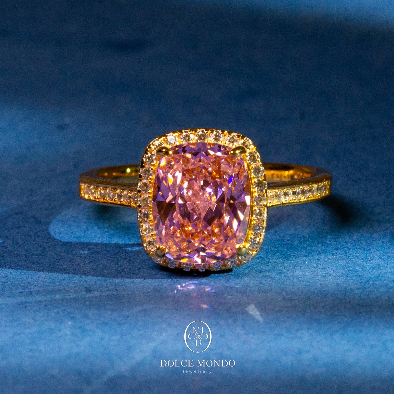 Dolce Mondo Rose Aura Halo – Pink Zircon Gold-Plated 925 Silver Ring