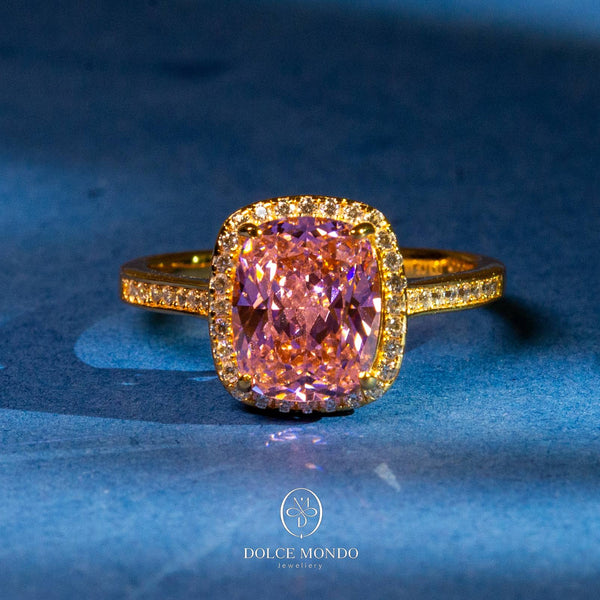 Dolce Mondo Rose Aura Halo – Pink Zircon Gold-Plated 925 Silver Ring