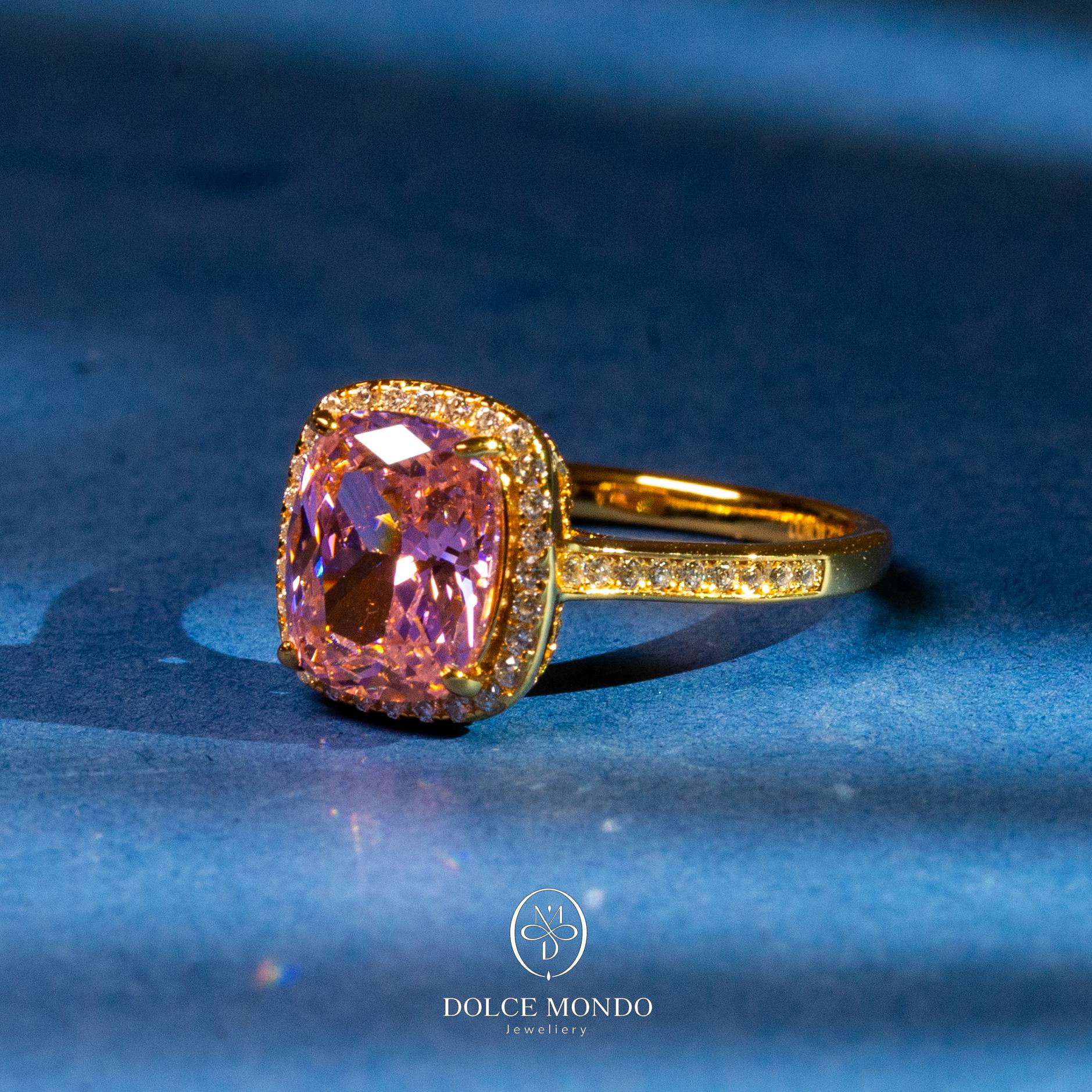 Dolce Mondo Rose Aura Halo – Pink Zircon Gold-Plated 925 Silver Ring
