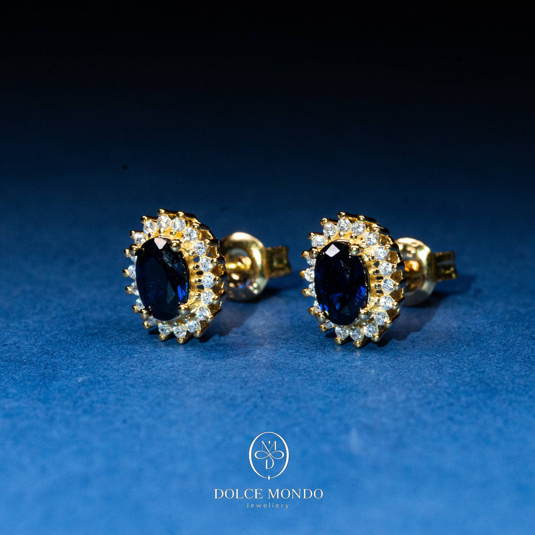 Midnight Sapphire Zircon Halo Stud Earrings