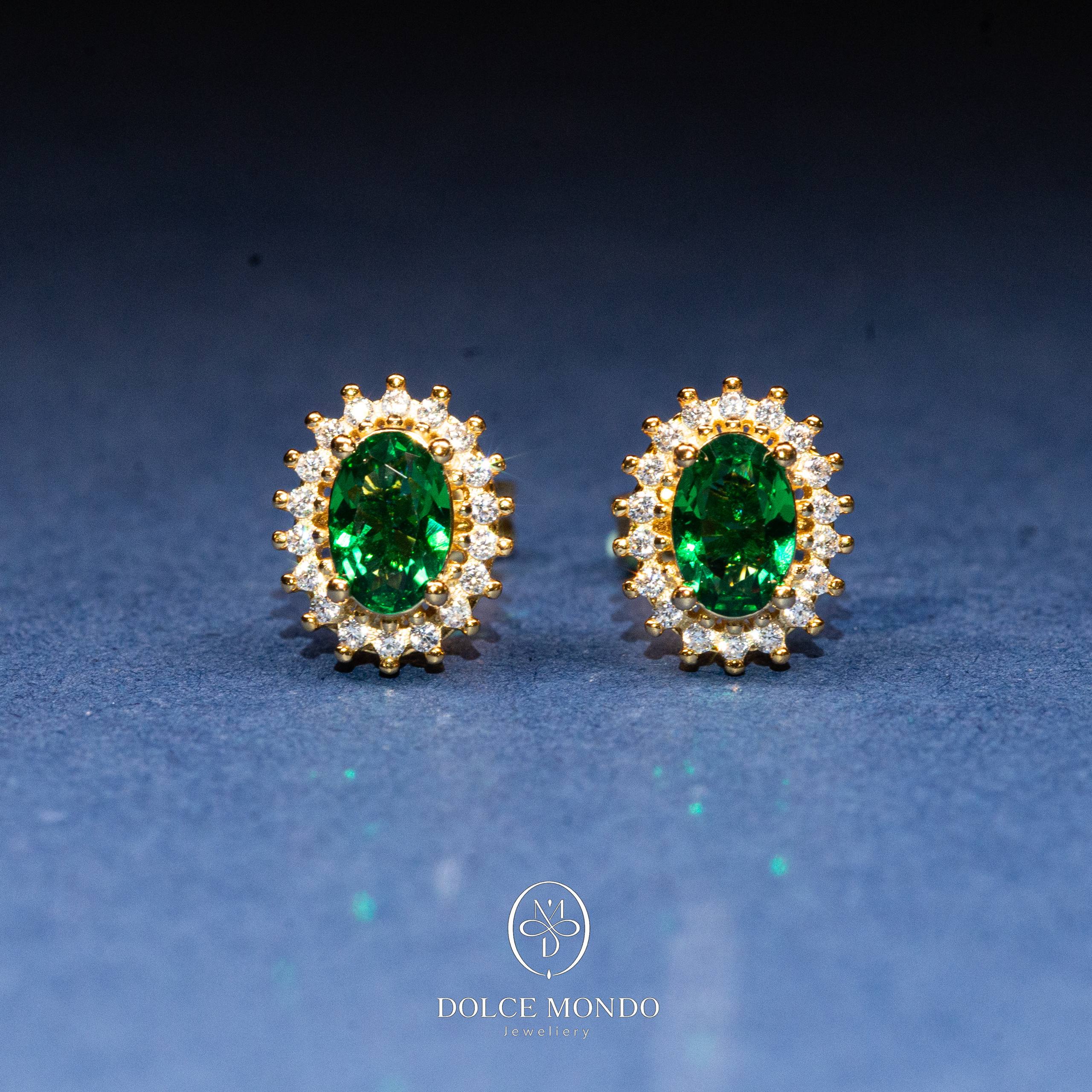 Emerald Green Oval Zircon Halo Stud Earrings