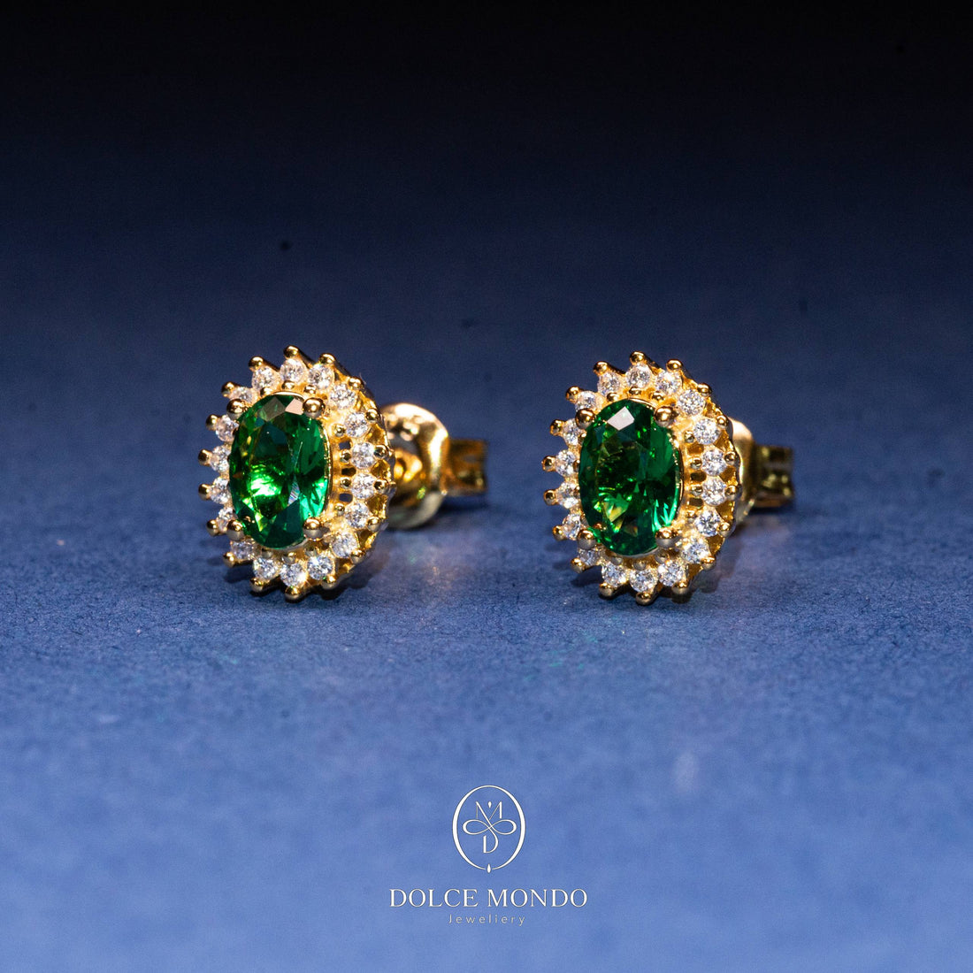 Emerald Green Oval Zircon Halo Stud Earrings