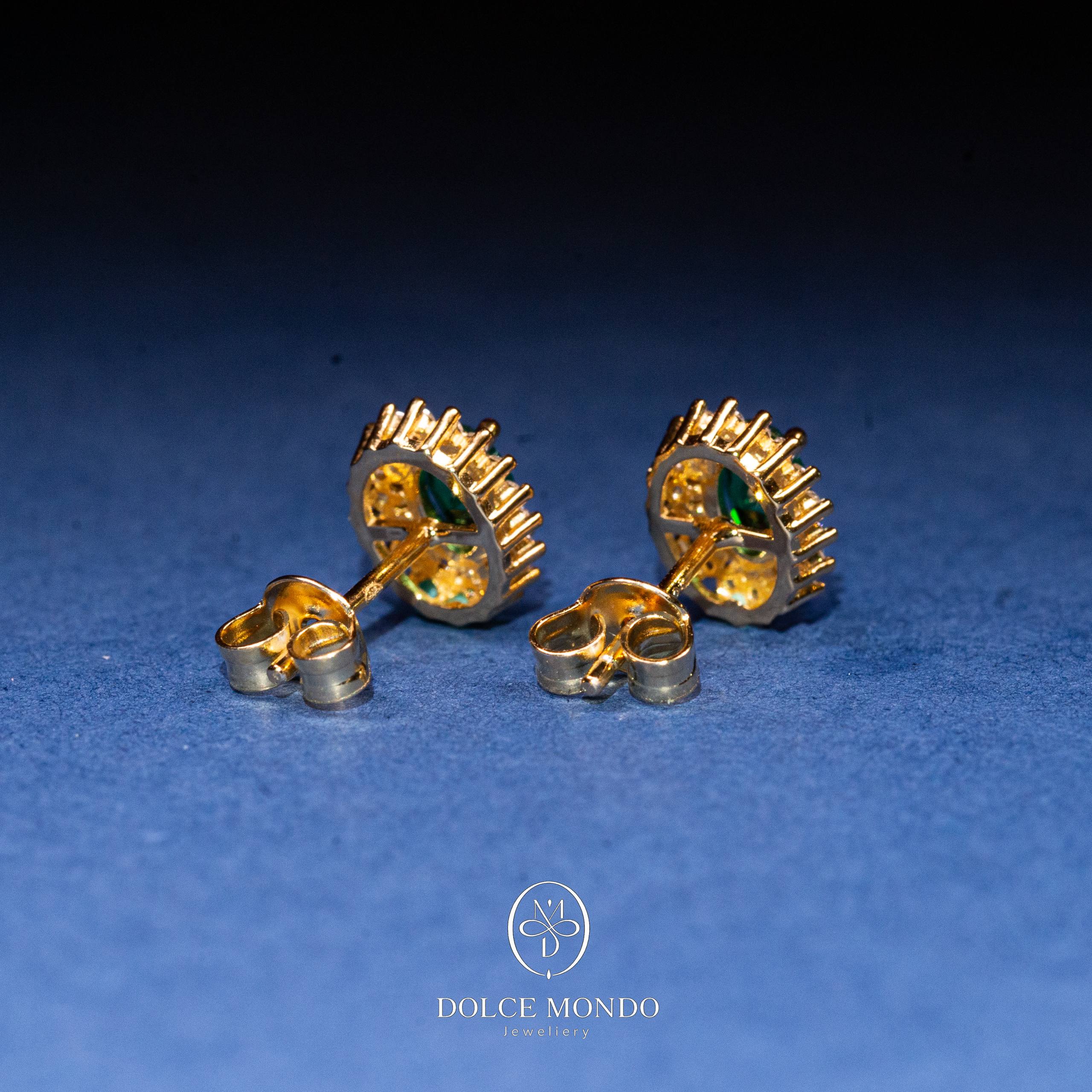 Emerald Green Oval Zircon Halo Stud Earrings