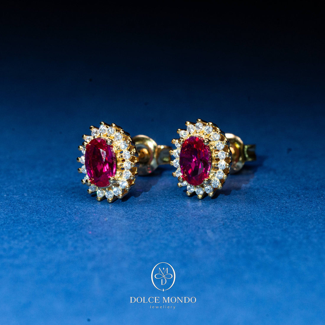 Royal Ruby Zircon Halo Stud Earrings