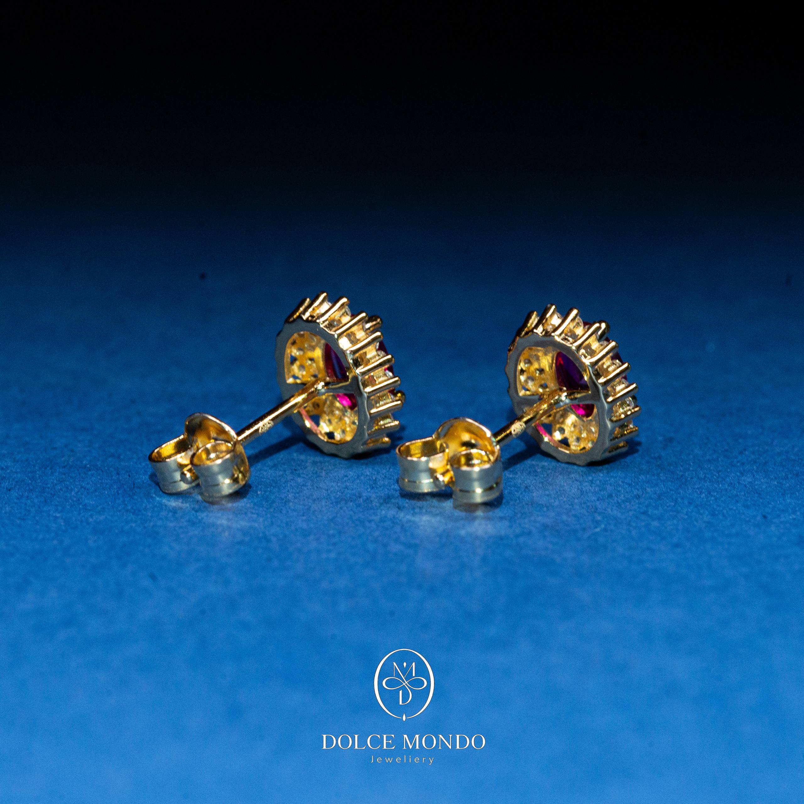 Royal Ruby Zircon Halo Stud Earrings