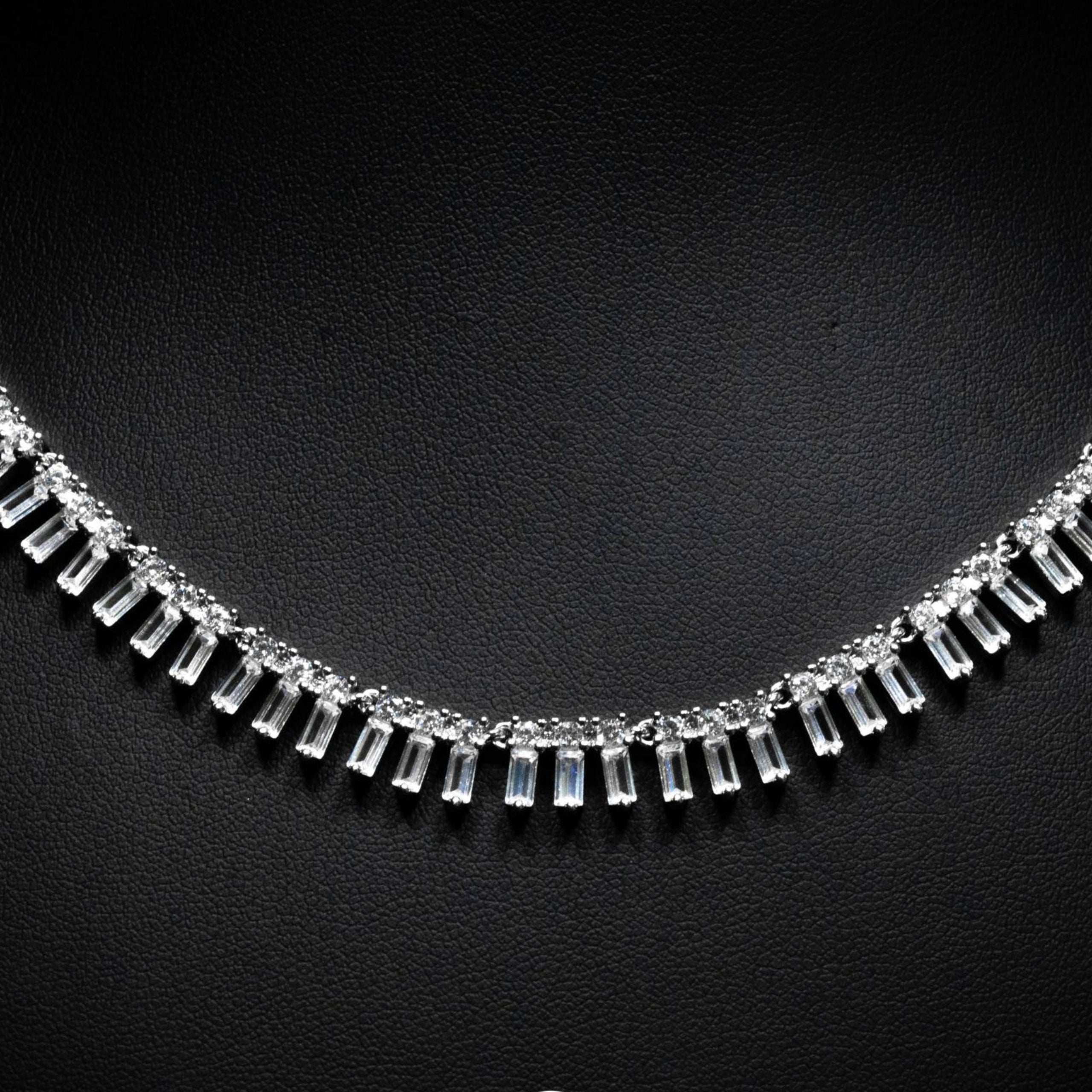 Aurelia White Crystal Baguette Fringe Necklace