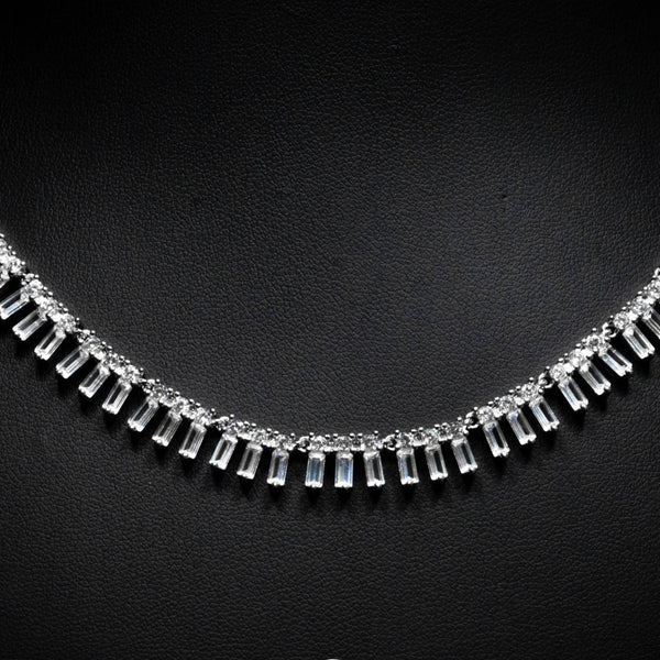 Aurelia White Crystal Baguette Fringe Necklace