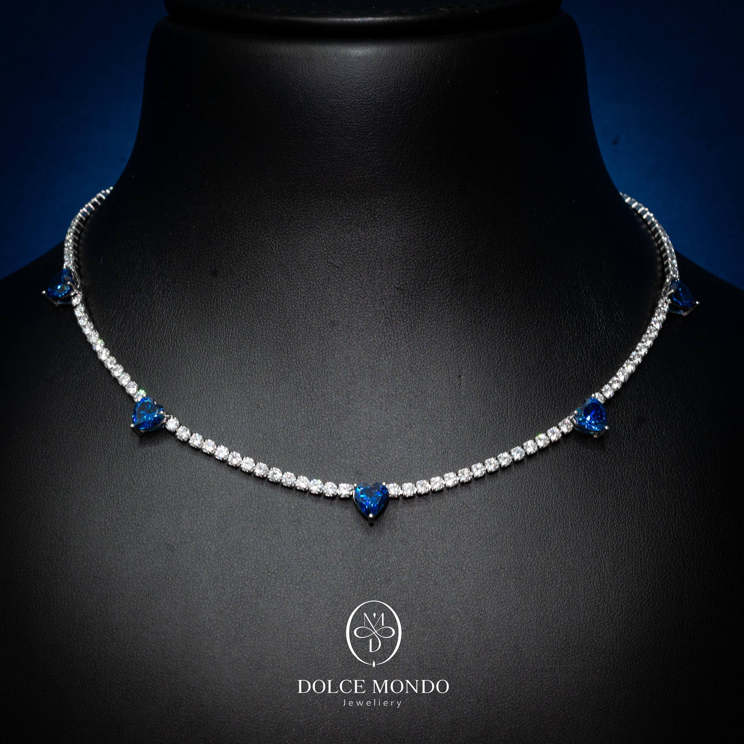 Veloura Royal Blue Heart Tennis Necklace