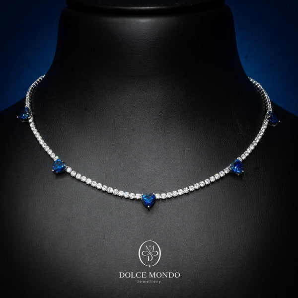 Veloura Royal Blue Heart Tennis Necklace