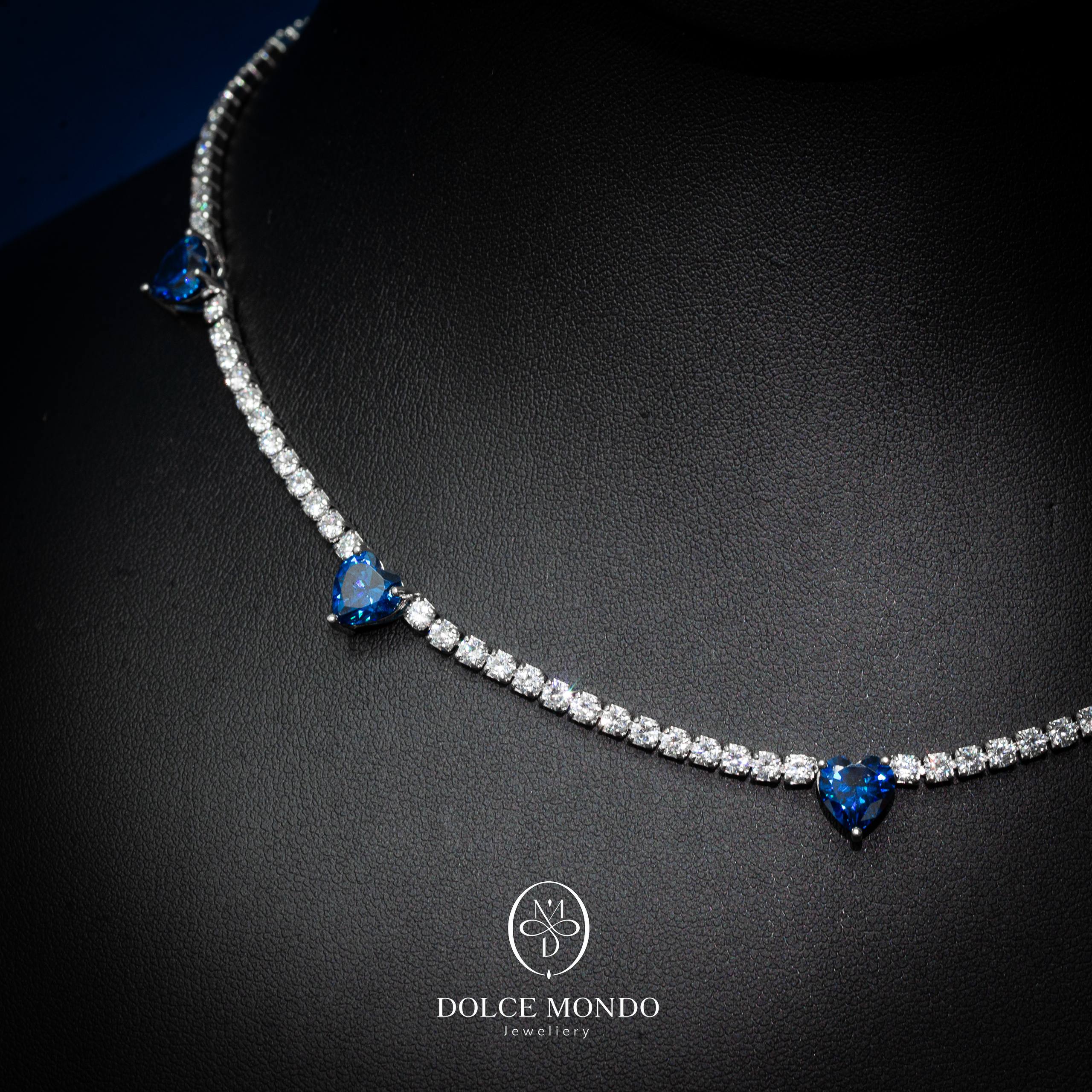 Veloura Royal Blue Heart Tennis Necklace