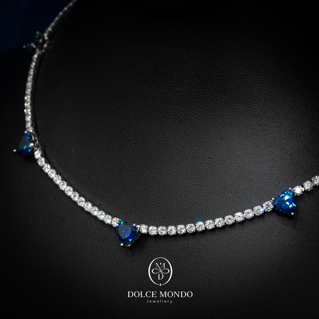 Veloura Royal Blue Heart Tennis Necklace