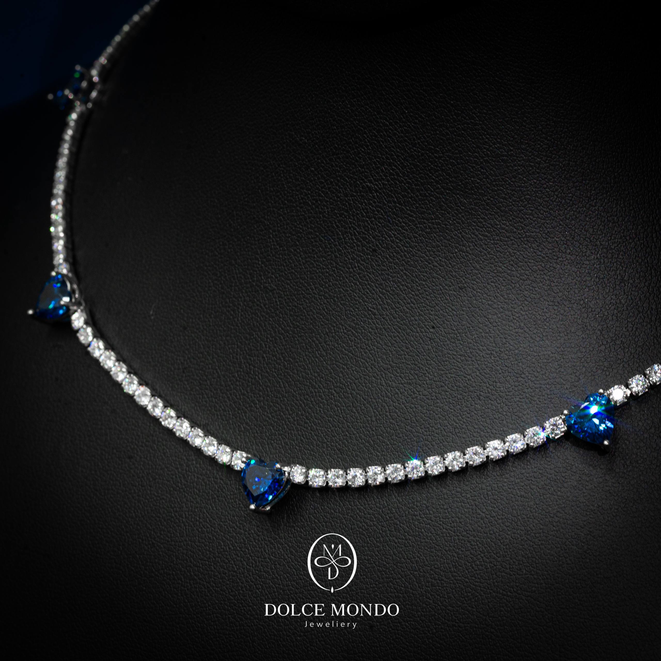 Veloura Royal Blue Heart Tennis Necklace