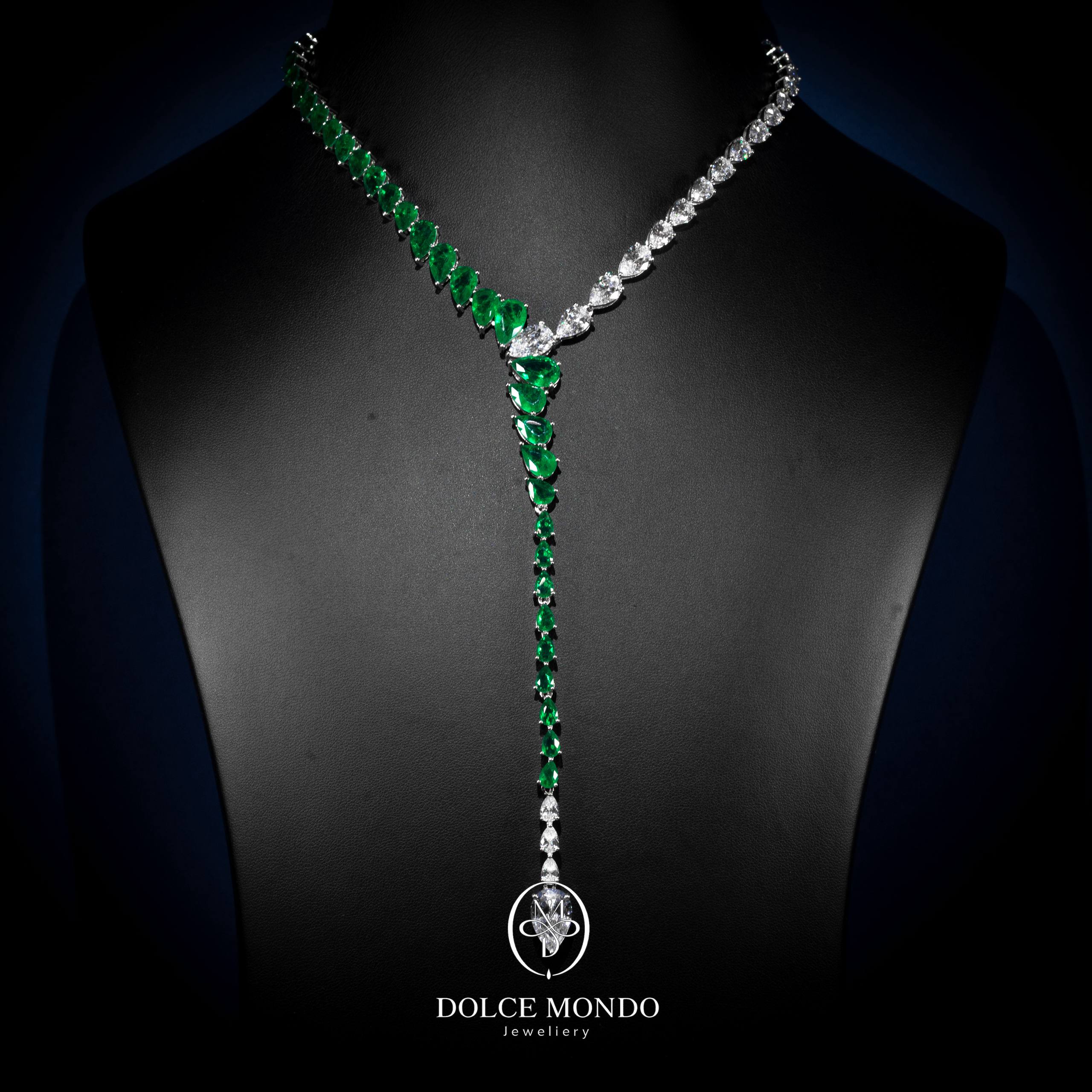 Emeraude Green and White Crystal Drop Necklace