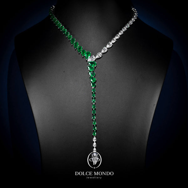 Emeraude Green and White Crystal Drop Necklace