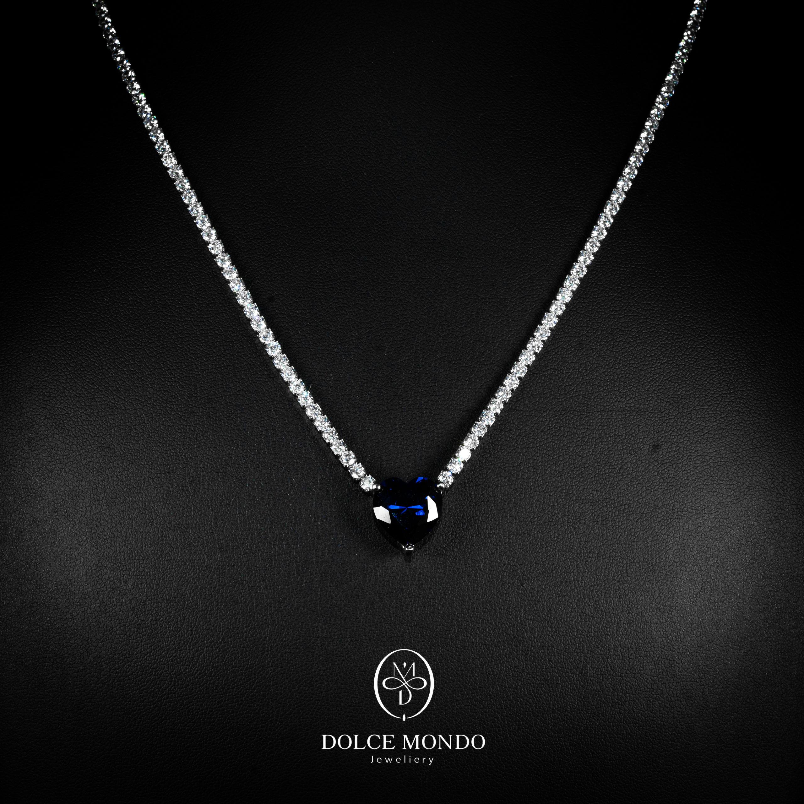 Noir Sapphire Blue Heart Crystal Necklace