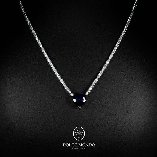 Noir Sapphire Blue Heart Crystal Necklace