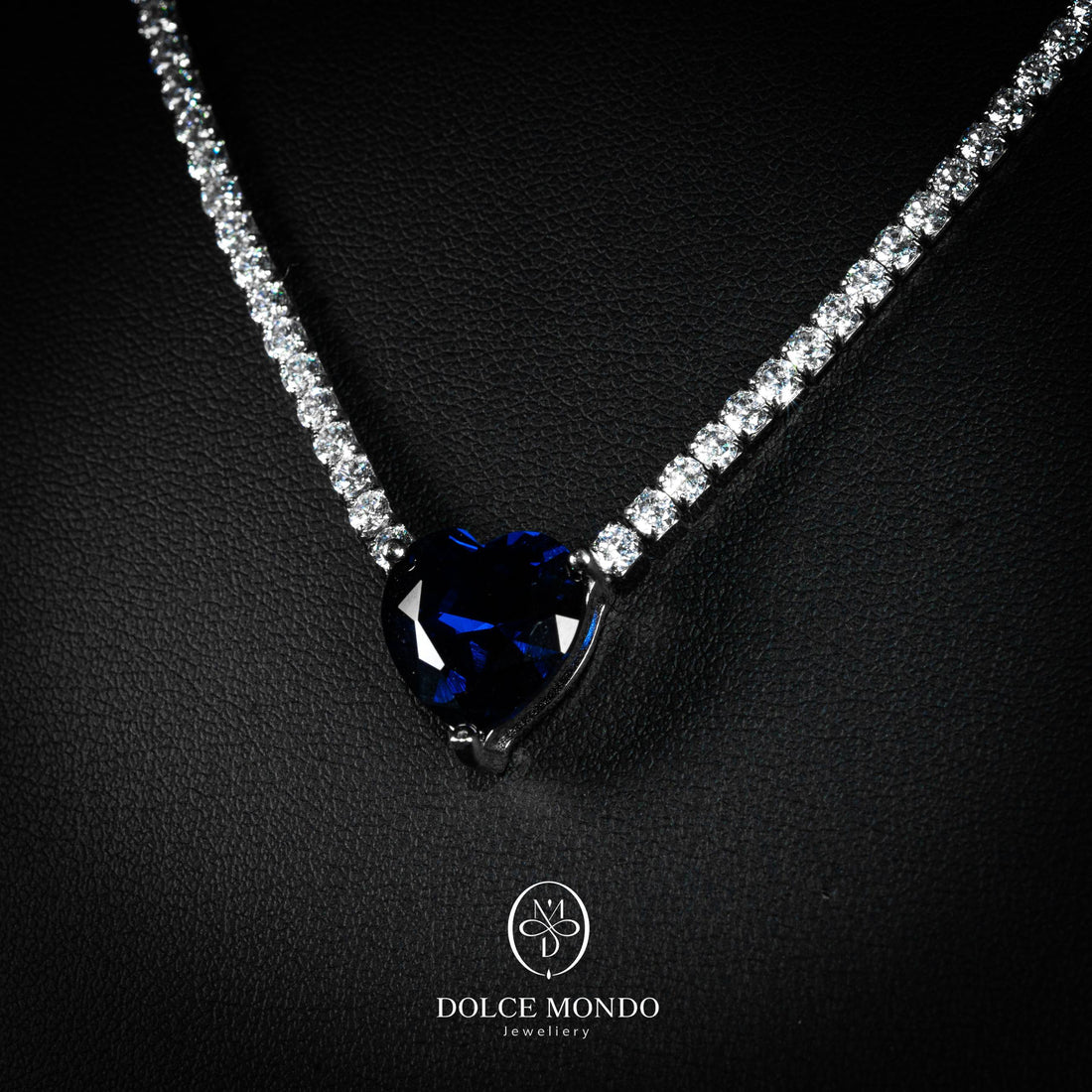 Noir Sapphire Blue Heart Crystal Necklace