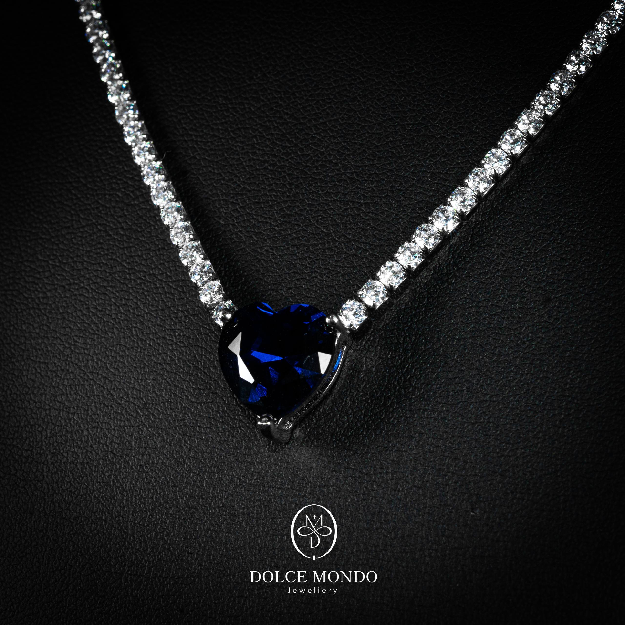 Noir Sapphire Blue Heart Crystal Necklace