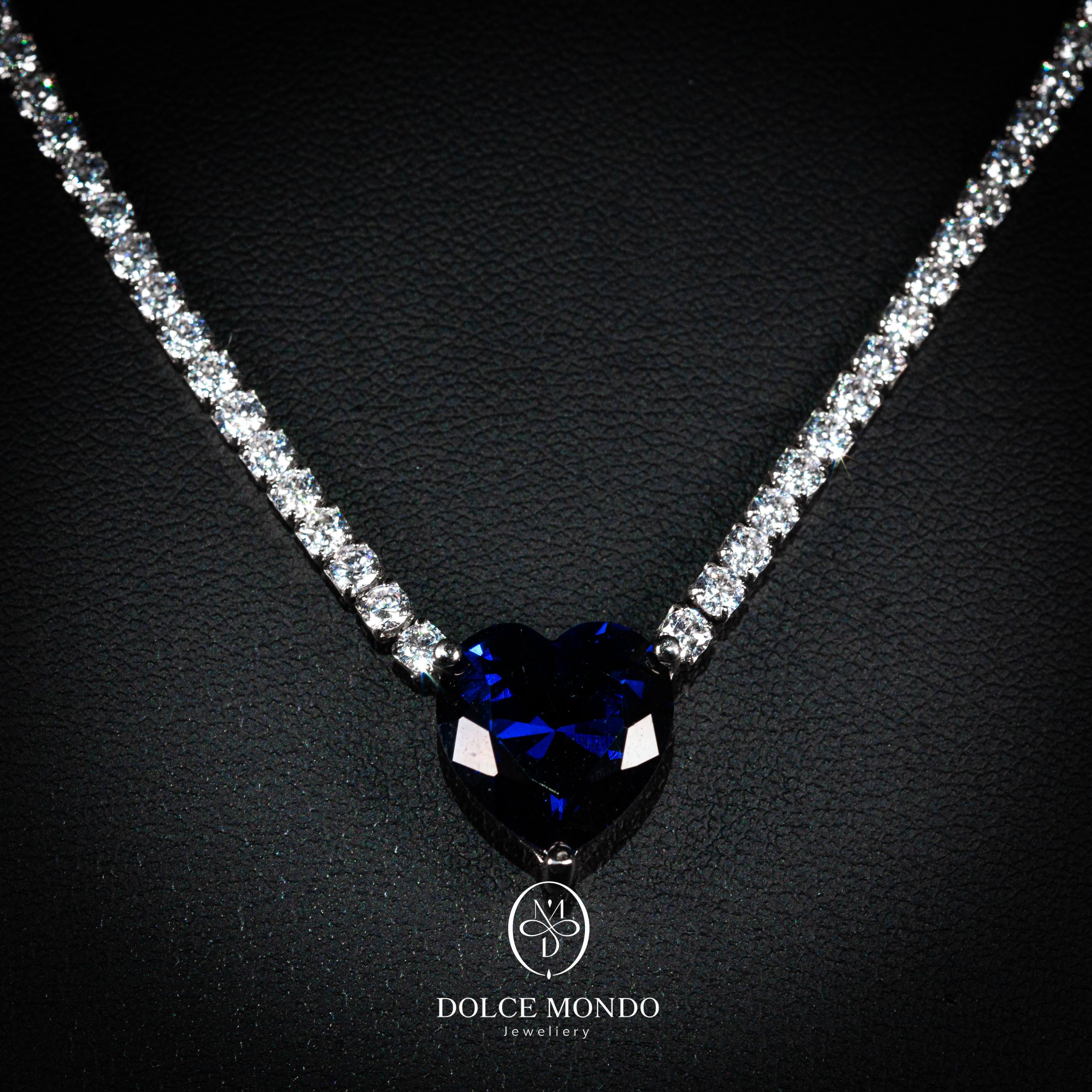 Noir Sapphire Blue Heart Crystal Necklace